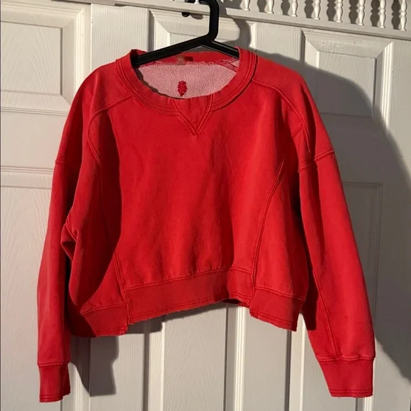 Free People Red Cropped Sweatshirt - Picture 1 of 2